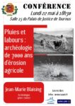 Affiche de la conférence SAAST du 22 mai 2023 "Pluies et labours : Archéologie de sept millénaires d'érosion agricole"