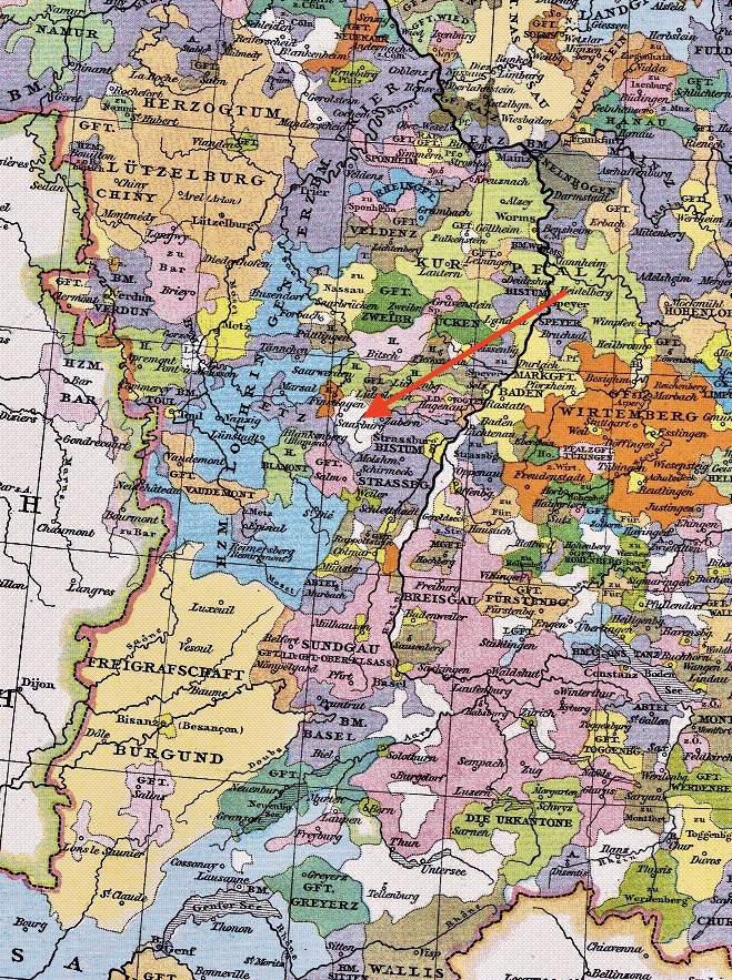 Extrait de la carte du Saint Empire vers 1400. Source : Wikimédia Commons. Extrait de la carte du Saint Empire vers 1400. Source : Wikimédia Commons.